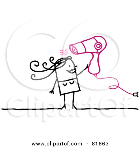 Royalty-Free (RF) Clipart Illustration of a Stick People Woman Blow Drying Her Hair by NL shop