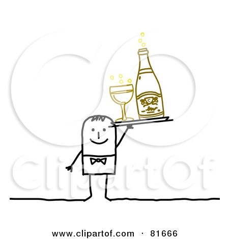 Royalty-Free (RF) Clipart Illustration of a Stick People Man Serving Bubbly by NL shop