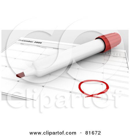 Royalty-Free (RF) Clipart Illustration of a 3d Marker Over A December Calendar With Christmas Circled by KJ Pargeter