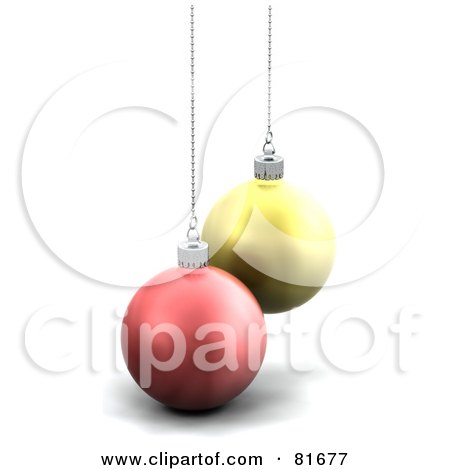 Royalty-Free (RF) Clipart Illustration of Two 3d Red And Gold Hanging Christmas Balls by KJ Pargeter