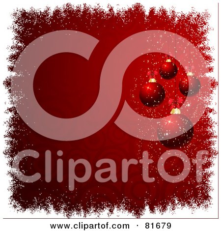 Royalty-Free (RF) Clipart Illustration of a Red Background Of Circles, Christmas Balls And White Grunge Borders by KJ Pargeter