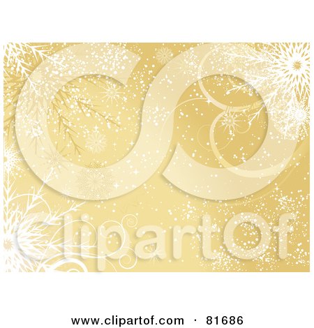 Royalty-Free (RF) Clipart Illustration of a Golden Winter Background Of Snowflakes by KJ Pargeter