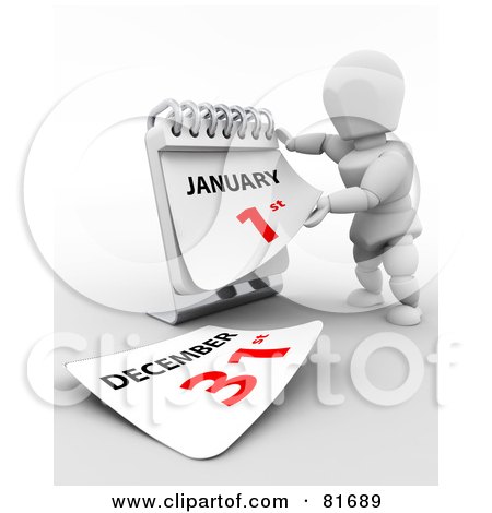 Royalty-Free (RF) Clipart Illustration of a 3d White Character Ripping Off A Calendar Page To The New Year by KJ Pargeter