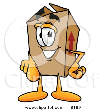 Clipart Picture of a Cardboard Box Mascot Cartoon Character Pointing at the Viewer by Mascot Junction