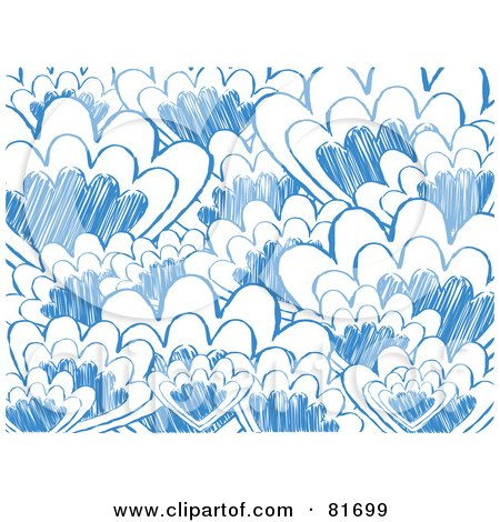 Royalty-Free (RF) Clipart Illustration of a Background Of Abstract Blue Scallop Sketches by elaineitalia
