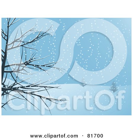 Royalty-Free (RF) Clipart Illustration of a Bare Tree Framing The Scene Of A Snowy Hillside by elaineitalia