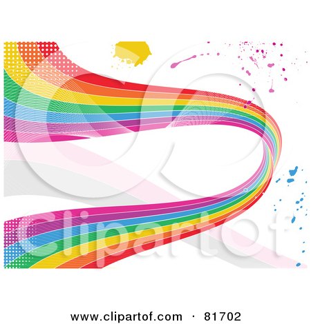 Royalty-Free (RF) Clipart Illustration of a Grungy Rainbow Wave And Splatter Background by elaineitalia