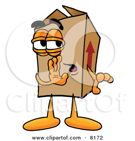 Clipart Picture of a Cardboard Box Mascot Cartoon Character Whispering and Gossiping by Mascot Junction