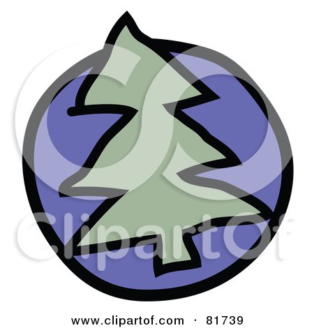 Royalty-Free (RF) Clipart Illustration of an Evergreen Pine Tree Over A Purple Circle by Andy Nortnik