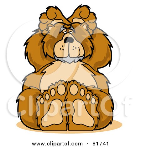 Royalty-Free (RF) Clipart Illustration of a Big Furry Bear Holding His Hands Behind His Ears by Andy Nortnik