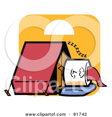 Royalty-Free (RF) Clipart Illustration of a Sleeping Marshmallow With Chocolate And A Tent by Andy Nortnik