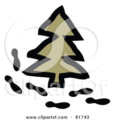 Royalty-Free (RF) Clipart Illustration of a Path Of Footprints Around An Evergreen Pine Tree by Andy Nortnik