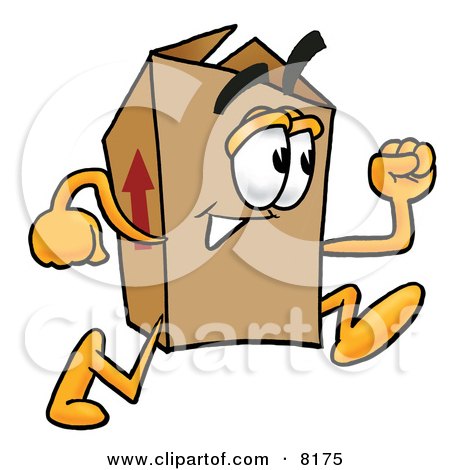Clipart Picture of a Cardboard Box Mascot Cartoon Character Running by Mascot Junction