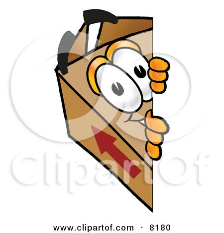 Clipart Picture of a Cardboard Box Mascot Cartoon Character Peeking Around a Corner by Mascot Junction