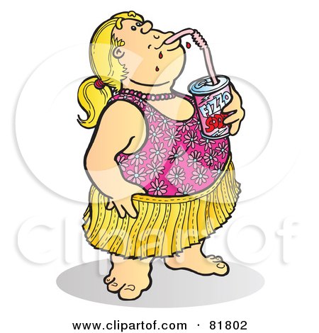 Royalty-Free (RF) Clipart Illustration of a Fat Girl In A Bathing Suit, Sipping A Soda by Snowy