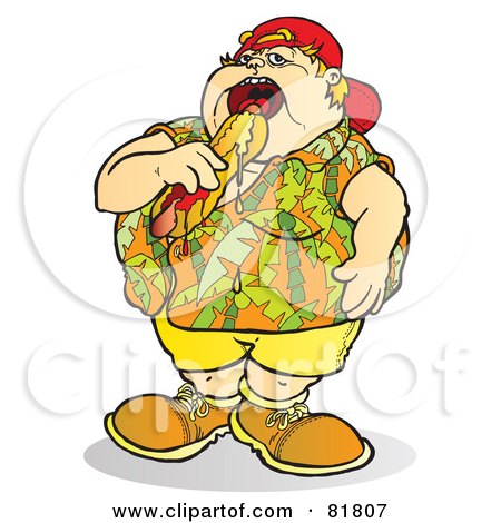 Royalty-Free (RF) Clipart Illustration of a Fat Boy Eating A Messy Hot Dog by Snowy