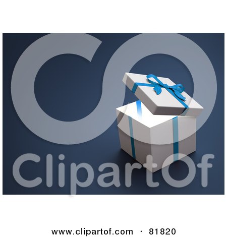 Royalty-Free (RF) Clipart Illustration of a White 3d Gift Box Wrapped With A Blue Bow And Ribbons by Mopic