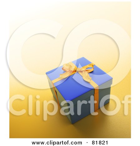 Royalty-Free (RF) Clipart Illustration of a Blue 3d Gift Box Wrapped With A Yellow Bow And Ribbons by Mopic