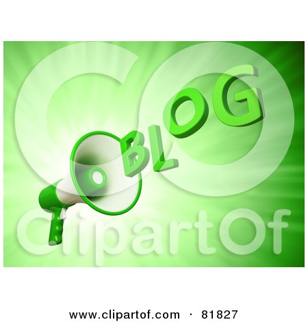 Royalty-Free (RF) Clipart Illustration of a 3d Megaphone Shouting The Word BLOG On Green by Mopic
