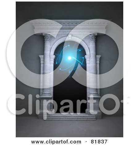 Royalty-Free (RF) Clipart Illustration of a 3d Open Stone Portal With Columns And Blue Light by Mopic