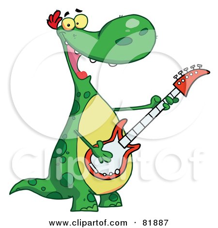 Royalty-Free (RF) Clipart Illustration of a Singing Guitarist Dinosaur by Hit Toon