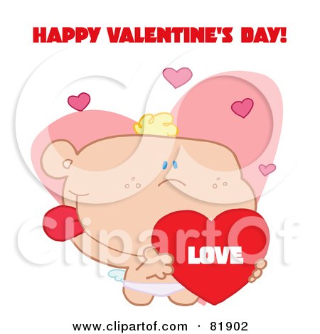 Royalty-Free (RF) Clipart Illustration of a Happy Valentine's Day Greeting Of A Cupid Holding A Heart - Version 2 by Hit Toon
