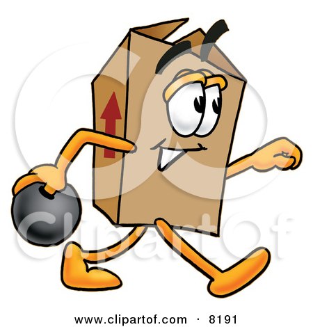 Clipart Picture of a Cardboard Box Mascot Cartoon Character Holding a Bowling Ball by Mascot Junction