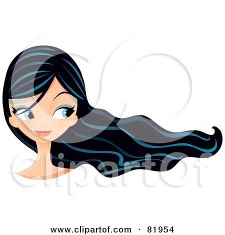Royalty-Free (RF) Clipart Illustration of a Black Haired Beauty With Blue Eyes, Glancing Right by Melisende Vector