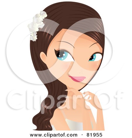 Royalty-Free (RF) Clipart Illustration of a Blue Eyed, Brunette Haired Beauty Touching Her Neck And Looking Upwards Over Her Shoulder by Melisende Vector