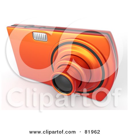 Royalty-Free (RF) Clipart Illustration of a Metallic Orange Point And Shoot 3d Camera by Tonis Pan