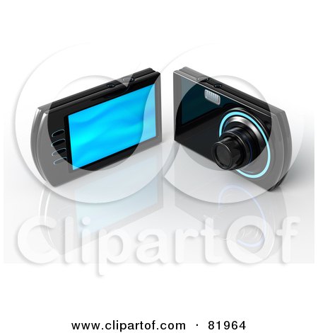 Royalty-Free (RF) Clipart Illustration of a Front And Rear Views Of A Black Point And Shoot Digital Camera by Tonis Pan