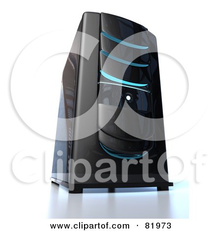 Royalty-Free (RF) Clipart Illustration of a Black 3d Server Tower With Blue Lights by Tonis Pan