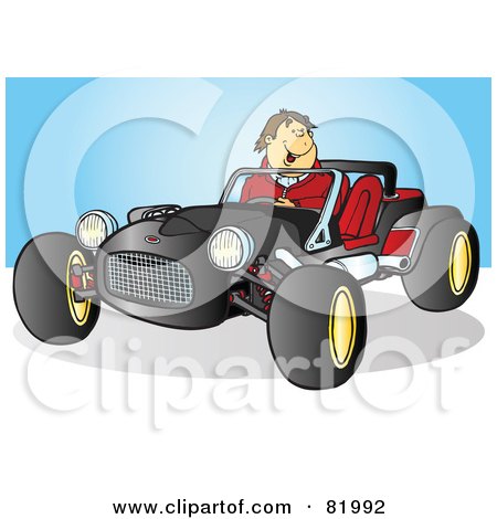 Royalty-Free (RF) Clipart Illustration of a Happy Guy Driving A Black Buggy Sports Car by Snowy