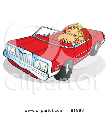 Royalty-Free (RF) Clipart Illustration of a Pleasantly Plump Blond Lady Driving A Red Convertible Car by Snowy