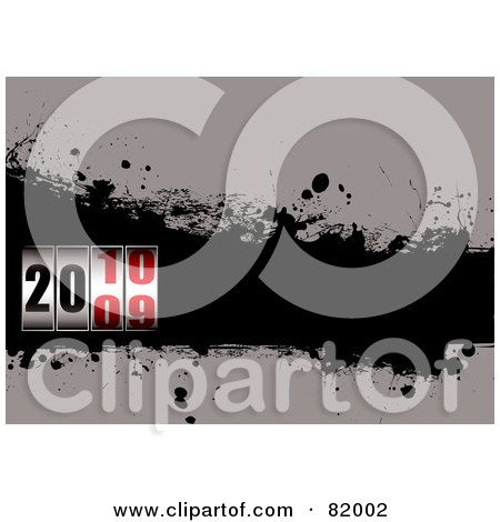 Royalty-Free (RF) Clipart Illustration of a New Year Background Of Dials Turning From 2009 To 2010 On A Black Grunge Bar Over Gray by michaeltravers