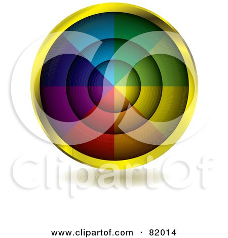 Royalty-Free (RF) Clipart Illustration of a Gold Rimmed Rainbow Colored Target With A Shadow by michaeltravers