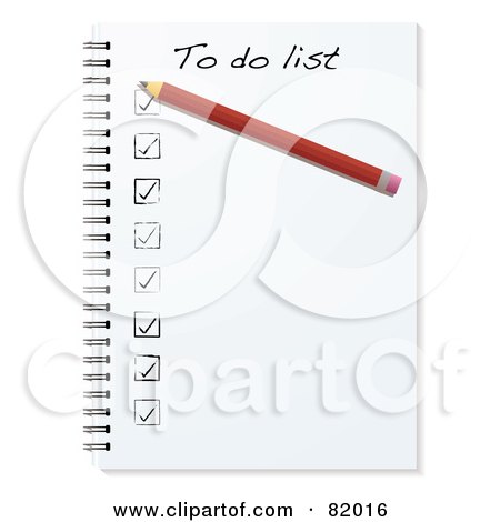 Royalty-Free (RF) Clipart Illustration of a Red Pencil Resting On A To Do List In A Notebook by michaeltravers