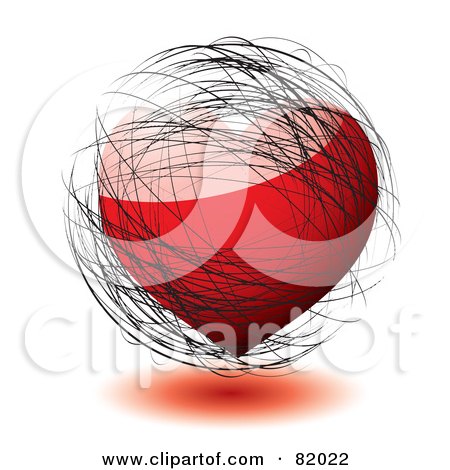 Royalty-Free (RF) Clipart Illustration of Grungy Black Scribbles Over A Red Shiny Heart by michaeltravers