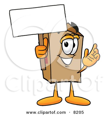 Clipart Picture of a Cardboard Box Mascot Cartoon Character Holding a Blank Sign by Mascot Junction