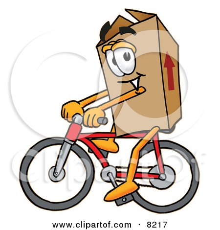 Clipart Picture of a Cardboard Box Mascot Cartoon Character Riding a Bicycle by Mascot Junction