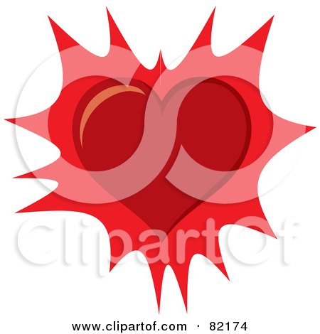 Royalty-Free (RF) Clipart Illustration of a Red Valentine Heart Over A Burst by Rosie Piter