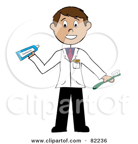 Royalty-Free (RF) Clipart Illustration of a Friendly Male Dentist Holding A Toothbrush And Toothpaste by Pams Clipart