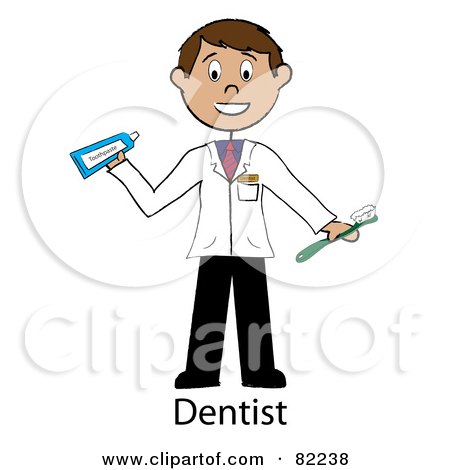 Royalty-Free (RF) Clipart Illustration of a Word Under A Male Dentist Holding A Toothbrush And Toothpaste by Pams Clipart