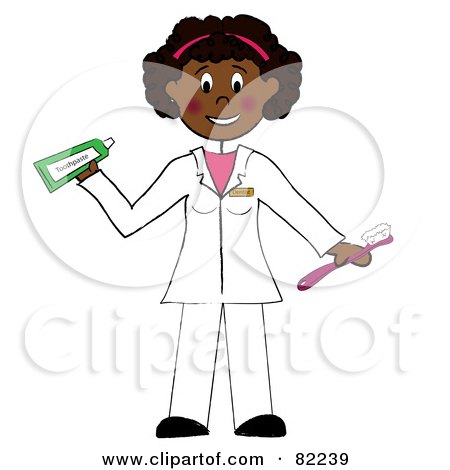 Royalty-Free (RF) Clipart Illustration of a Black Female Dentist Holding A Toothbrush And Toothpaste by Pams Clipart