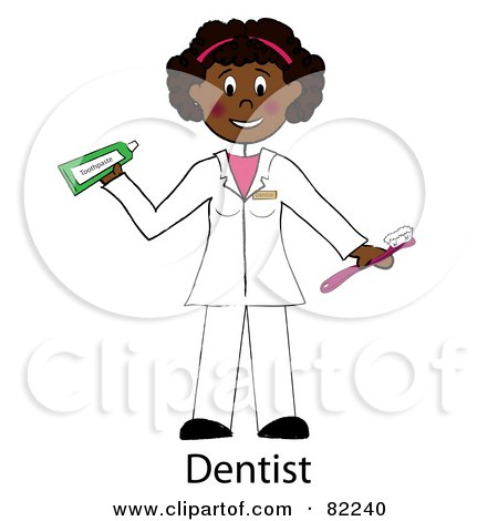 Royalty-Free (RF) Clipart Illustration of a Word Under A Black Female Dentist Holding A Toothbrush And Toothpaste by Pams Clipart