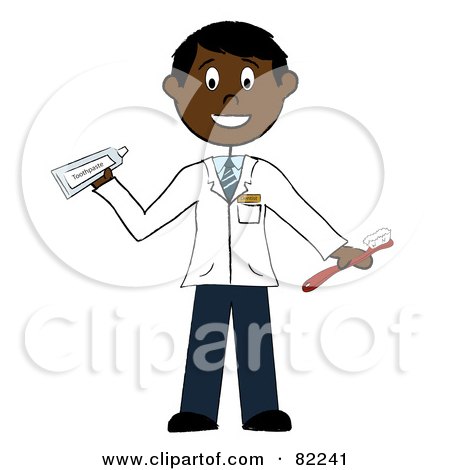 Royalty-Free (RF) Clipart Illustration of a Dark Skinned Male Dentist Holding A Toothbrush And Toothpaste by Pams Clipart