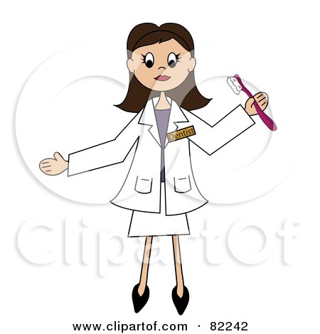 Royalty-Free (RF) Clipart Illustration of a Female Brunette Dentist Holding A Toothbrush by Pams Clipart