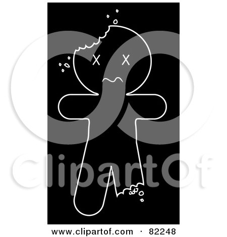 Royalty-Free (RF) Clipart Illustration of a Scared White Outline Of A Christmas Gingerbread Man Cookie With Bites by Pams Clipart