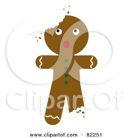 Royalty-Free (RF) Clip Art Illustration of a Scared Gingerbread Man Cookie With Bites by Pams Clipart