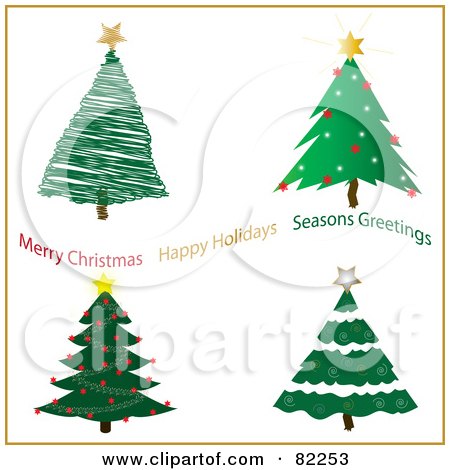 Royalty-Free (RF) Clipart Illustration of a Digital Collage Of Christmas Trees And Holiay Greetings by Pams Clipart